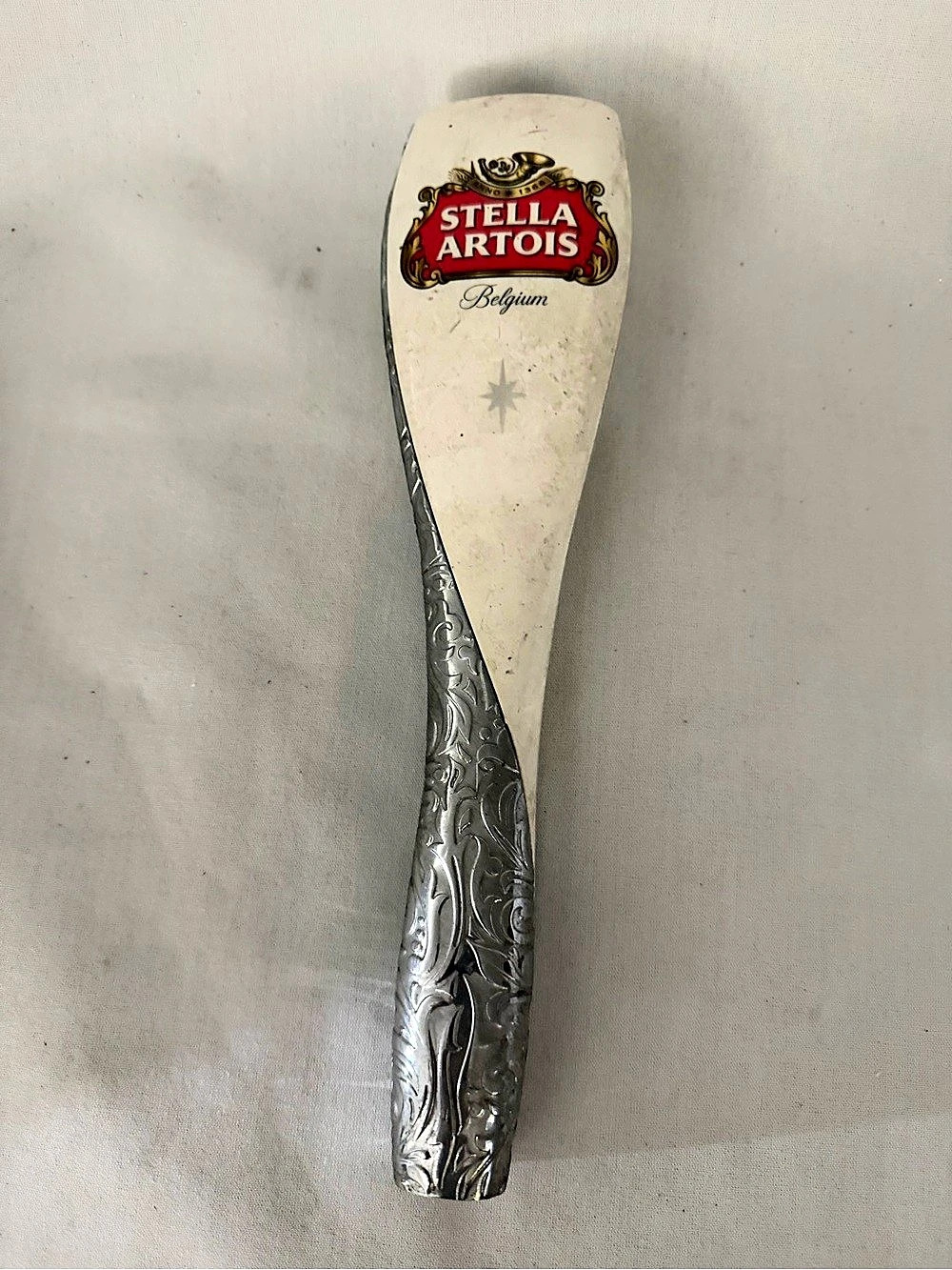 Stella Artois White and Silver Ornate Beer Tap Handle Decorative Beer Tap Handle